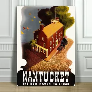 VINTAGE TRAVEL CANVAS ART PRINT POSTER - Nantucket New Haven Railroad -12x8" - Picture 1 of 1