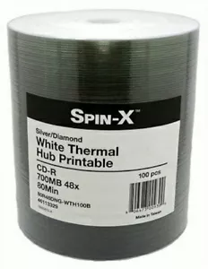 100 Spin-X Diamond 48x White Thermal Hub Printable CD-R 80min 700MB - Picture 1 of 1