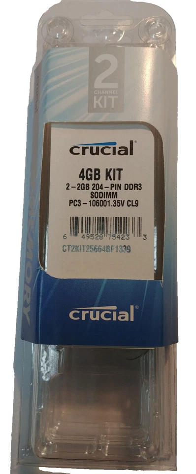 Crucial 4GB Kit (2GBx2) DDR3 1333 MT/s (PC3-10600) CL9 SODIMM 204-Pin 1.35V - Image 1 of 2