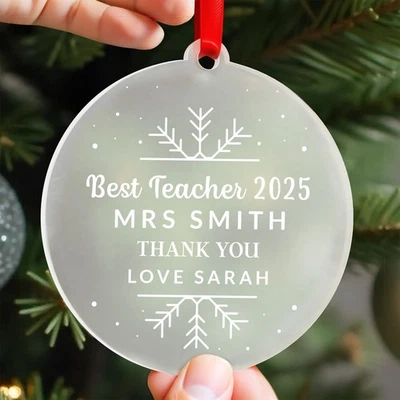 BEECREATIVEDESIGN Christmas Gift For Teacher Thank You Bauble Xmas Tree Decoration With Red Bag