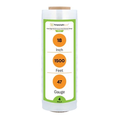 18" x 1500' 80 Gauge 4 Rolls Pallet Wrap Stretch Film Hand Shrink Wrap 1500FT - Image 1 of 4