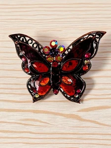 Vintage Schmetterling Brosche lila Emaille Strass Kupfer filigran 3,5" - Bild 1 von 7