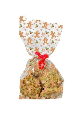 CREATIVE Christmas Gingerbread Man Cellophane Bags Treat Sweet Cookie Bake Cello Bags x20