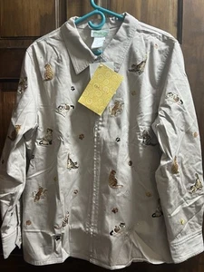 THE QUACKER FACTORY Jacket Size XL Khaki Embroidered Cats Kittens Full Zip NEW! - Picture 1 of 11