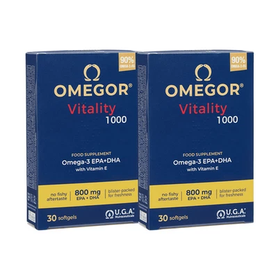 U.G.A. NUTRACEUTICALS Omega 3 Omegor Vitality 1000 Nuova formula alta concentrazione EPA DHA 2 X 30Cps