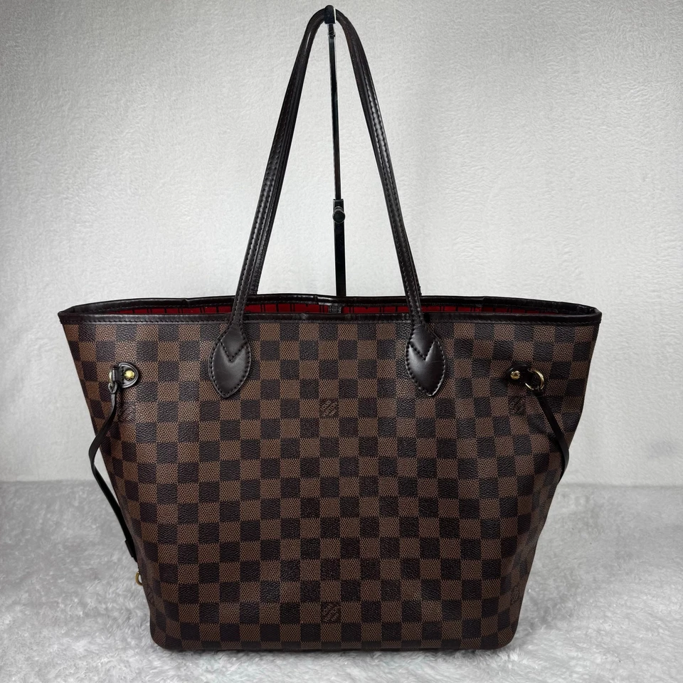 Louis Vuitton Neverfull MM Damier Ebene Tote Bag Cherry Red Interior Brown Check - Изображение 1 из 4