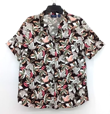 Camisa Gloria Vanderbilt Mujer Talla XL Marrón Oscuro Tropical Manga Corta Abotonada Foto 1 de 4