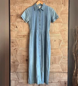 Robbie Bee Womens Denim Blue Shirt Maxi Dress Size 2P Boho Y2K - Picture 1 of 8