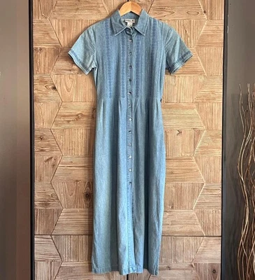 Robbie Bee женщин джинсовой ткани синяя рубашка макси платье размер 2P богемное Y2K - Изображение 1 из 4