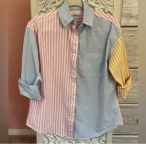 Aeropostale Pastell Colorblock MultiStripe Button-Down oversized 90s Dad Shirt XS - Bild 1 von 8