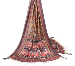 Sushila Vintage Paisley Printed Dupatta Pure Woolen Multi-Color Soft Long Stole - Picture 1 of 9