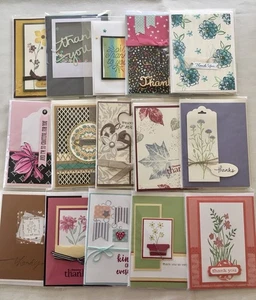 STAMPIN' UP HANDMADE GREETING CARDS - THANK YOU - LOT OF 15 W/ENVELOPES C209 - Picture 1 of 9