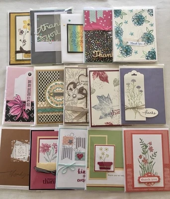 STAMPIN' UP HANDMADE GREETING CARDS - THANK YOU - LOT OF 15 W/ENVELOPES C209 - Image 1 of 4
