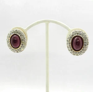Pendientes de clip vintage JL Aldenkamp imitación rubí pavé pedrería tono dorado RARO - Imagen 1 de 10