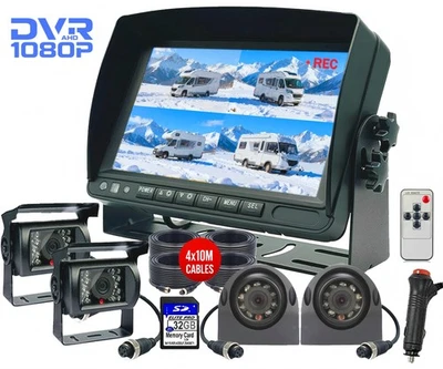 360° Panorama 4x 1080P Backup Cameras +9" QUAD Monitor DVR for RV Truck Trailers - Image 1 of 4