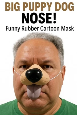 Máscara facial de goma para cachorro grande nariz de perro divertido disfraz de lengua de dibujos animados adulto o niño Foto 1 de 4