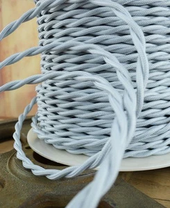 Alambre trenzado cubierto de tela gris plata - Cable de lámpara - Ventilador antiguo - Alambre colgante - Imagen 1 de 1