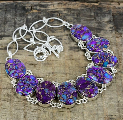 Viola Rame Turchese Fatto Mano 925 Argento Sterling Collana Per Compleanno Gifts - Immagine 1 di 4