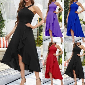 Damen Elegant Neckholder Abendkleid Partykleid Rüschen Midikleid Sommerkleid DE - Bild 1 von 18
