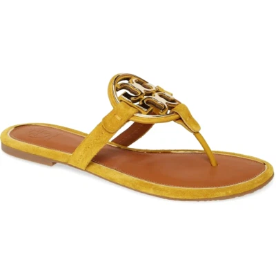 TORY BURCH METAL MILLER TANGA SANDALIA JILGUERO GAMUZA ORO LOGOTIPO T TALLA US 4.5 NUEVO EN CAJA Foto 1 de 4