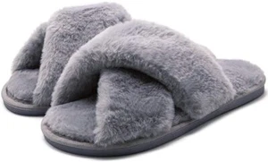 U-slide Women’s Cross Band Soft Plush Fluffy Furry Fleece House Indoor or Out... - Picture 1 of 1
