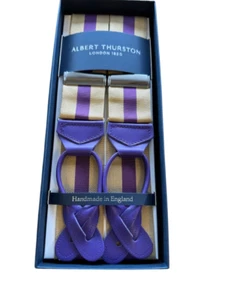 ALBERT THURSTON BIEGE/PURPLE STRIPE WITH PURPLE PRINT LEATHER ENDS STUNNING - Picture 1 of 1