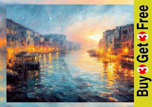 Venetian Canal Sunset 5"x7" Print on Matte Paper | Romantic Cityscape Painting - Picture 1 of 17