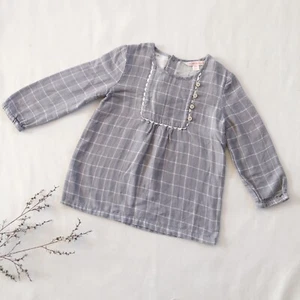 Country Road Kids Top Blouse Size 4 Girls Grey White Cotton Long Sleeve Tunic - Picture 1 of 6