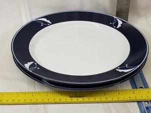 Set of 2 Dansk Flora Indigo Dinner Plate 10 7/8" Portugal White Blue - Picture 1 of 4