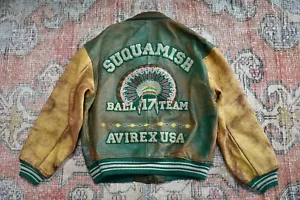 Cappotto giacca bomber vintage 1991 Avirex Suquamish pelle invecchiata Varsity uomo M/L - Foto 1 di 12