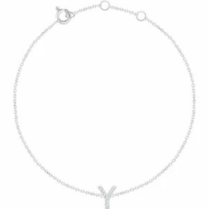 Diamond Initial "Y" 6-7" Bracelet In 14K White Gold - Imagen 1 de 2