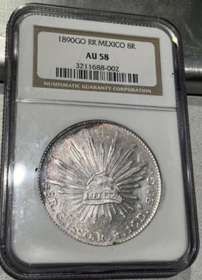 1890 GO RR MEXICO 8R AU58 NGC SILVER COIN - Image 1 of 2