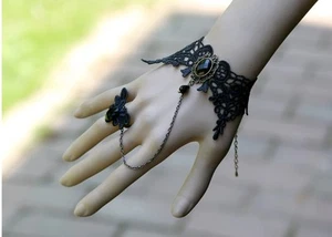 Pulsera + anillo de encaje negro (tamaño ajustable). Vestido elegante vintage. Collar/gargantilla - Imagen 1 de 8