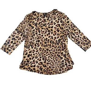 Top de mujer JM Collection talla LP estampado de guepardo elástico manga 3/4 - Imagen 1 de 8