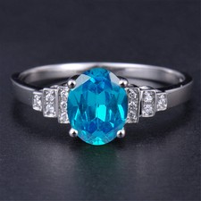 Real 14KT White Gold Natural Blue Topaz 1.80Ct EGL Certified Diamond Ring