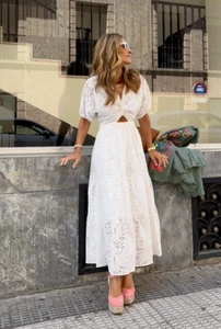 ZARA NUEVO SS24 VESTIDO MIFI BORDADO CALADO CON NUDO BLANCO 3256/695_XS-XL - Imagen 1 de 18