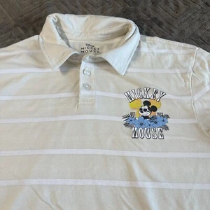 Disney Mickey Mouse Herren Poloshirt Large Beige Streifen Grafik - Bild 1 von 5