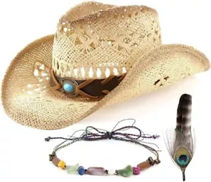 Men & Women's Western Straw Cowboy Hat for Everyday wear or as a Trendy Costume - Picture 1 of 6