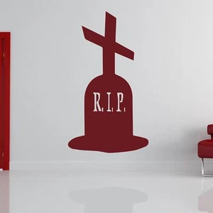 Pegatina de arte de pared RIP cruz de piedra tumba Halloween terror aterrador (AS10315) - Imagen 1 de 2