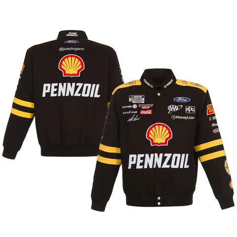 2022 Joey Logano  JH Design Black Shell-Pennzoil Twill Cotton Full-Snap Jacket Cover