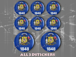 8 x 3D ROUND Resin Domed Flag Wisconsin - USA Adhesive Decal Vinyl - Picture 1 of 1