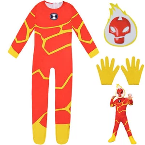 Ben 10 Heatblast Cosplay Bodysuit Costumes Set Halloween fashion Show Kids Mask - Picture 1 of 8
