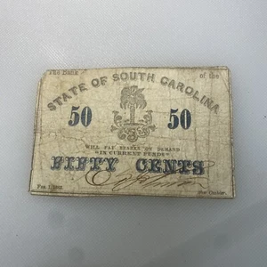 1863 South Carolina 50 Cents Note - Picture 1 of 2