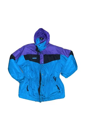 Abrigo Chaqueta Columbia Vintage Bloque de Color Pullover Uva Con Capucha Años 90 L Unisex Foto 1 de 4