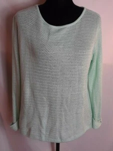 Caribbean Joe Womens Sweater M Mint Green Waffle Knit L/S Decorative Buttons - Picture 1 of 6