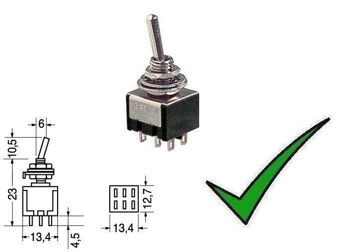 Deviatore levetta leva miniatura bipolare 3 posizioni ON-OFF-ON 250V 3A 125V 6A - Immagine 1 di 1