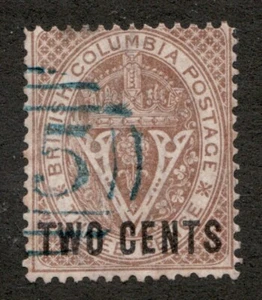 1867 British Columbia Sc# 8 Two Cents, Seal of the Colony.  Used Cv$150 usd - Picture 1 of 1
