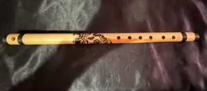 INSTRUMENT: JAPANESE BAMBOO KIMONO PAINTED WOOD FLUTE VINTAGE KIMONO PICTURE - Picture 1 of 10