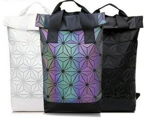 Luminous Geometric Backpack Holographic Reflective Student School Laptop Bag New - Picture 1 of 17