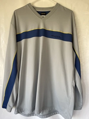 Nautica Competition Manga Larga Hombre L Gris Azul Cuello en V Usado en Excelente Condición Foto 1 de 4